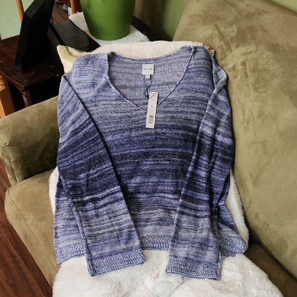 NWT NIC+ZOE Women's V-Neck Sweater in Blue Gradient-Size XL - Picture 1 of 4